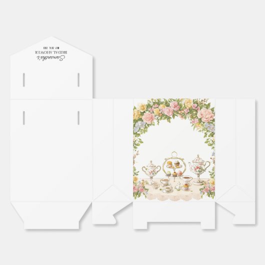 ヴィンテージ茶パーティーとティーカップブライダル フェイバーボックス (見開き)
