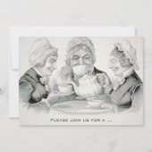 ヴィンテージ茶パーティーと古い友人，ブライダルシャワー 招待状 (正面)