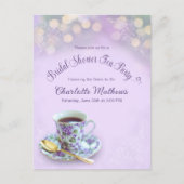 ヴィンテージ茶パーティーブライダルシャワー薄紫招待状 ポストカード (正面)