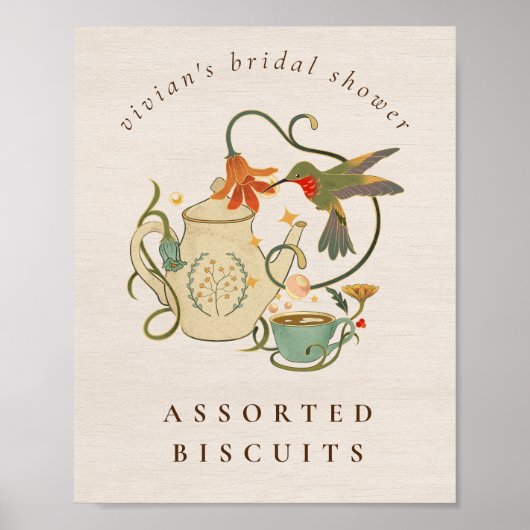 ヴィンテージ茶パーティーブライダルシャワー食品サイン ポスター (正面)