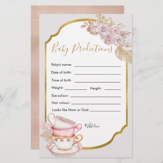 ヴィンテージ茶パーティーベビーシャワーベビー予測 (正面/裏面)