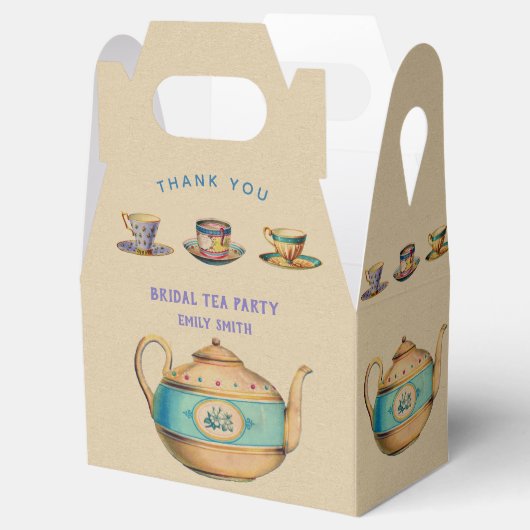 ヴィンテージ茶パーティー切妻箱パーソナライズされた フェイバーボックス (オープン)