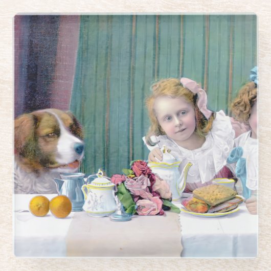 ヴィンテージ茶パーティー ガラスコースター (正面)