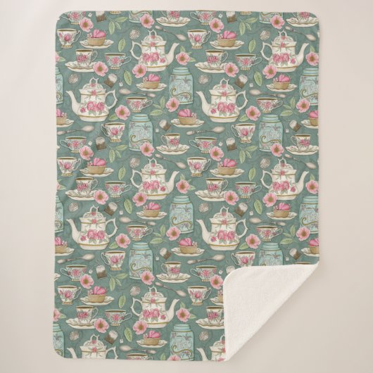 ヴィンテージ茶パーティー シェルパブランケット (正面)