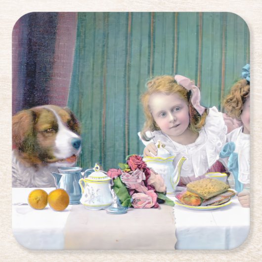 ヴィンテージ茶パーティー スクエアペーパーコースター (正面)