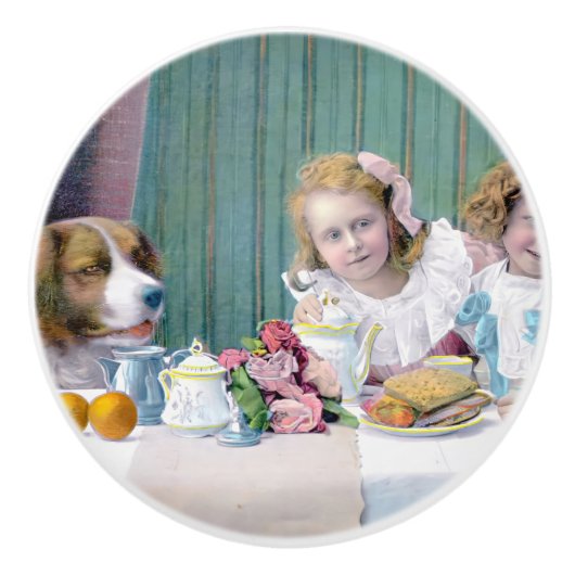 ヴィンテージ茶パーティー セラミックノブ (正面)