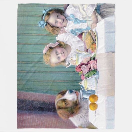 ヴィンテージ茶パーティー フリースブランケット (正面)