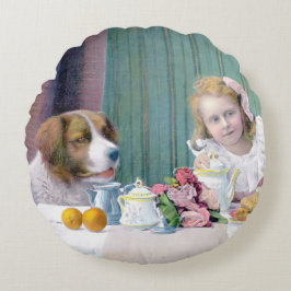 ヴィンテージ茶パーティー ラウンドクッション