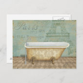 ヴィンテージ茶フランスの浴槽 ポストカード (正面/裏面)