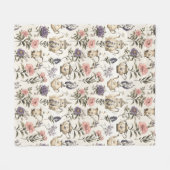 ヴィンテージ茶ポットと花 フリースブランケット (正面(横))