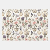 ヴィンテージ茶ポットと花 ラッピングペーパーシート (正面3)