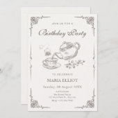 ヴィンテージ茶ポット誕生日 招待状 (正面/裏面)