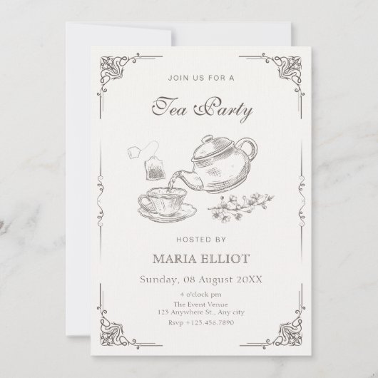 ヴィンテージ茶ポット 招待状 (正面)