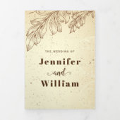 ヴィンテージ茶色とベージュのス結婚クロール 三つ折り招待状 (カバー)