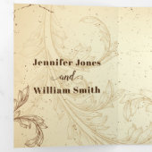 ヴィンテージ茶色とベージュのス結婚クロール 三つ折り招待状 (内部最初)