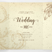 ヴィンテージ茶色とベージュのス結婚クロール 三つ折り招待状 (内部中)