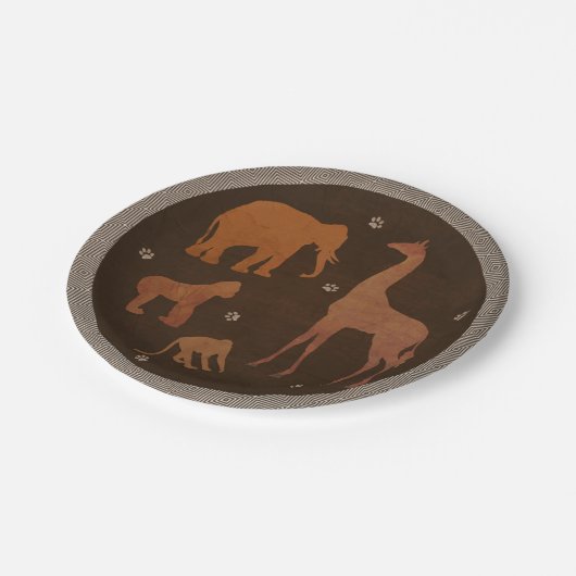 ヴィンテージ茶色のアフリカのサファリジャングル動物 ペーパープレート (アングル)