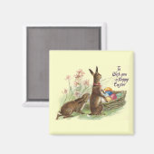 ヴィンテージ茶色のイースターラビットバスケット， ZSSG マグネット (正面/裏面)