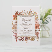 ヴィンテージ茶色のオレンジ葉色のフローラ冬の結婚式 招待状 (スタンド正面)