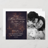 ヴィンテージ茶色のスノーフレークのクリスマスフォトカード シーズンカード (正面/裏面)