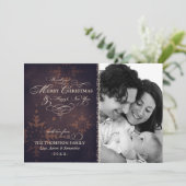 ヴィンテージ茶色のスノーフレークのクリスマスフォトカード シーズンカード (スタンド正面)