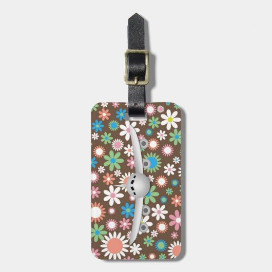 ヴィンテージ茶色のフローラデイジー(飛行機) ラゲッジタグ (正面縦)