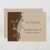 ヴィンテージ茶色の日焼け金ゴールド渦巻き日付保存 案内ポストカード (正面/裏面)