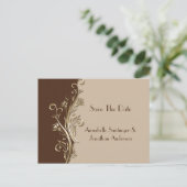 ヴィンテージ茶色の日焼け金ゴールド渦巻き日付保存 案内ポストカード (スタンド正面)