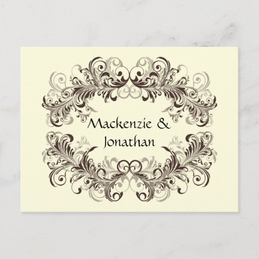 ヴィンテージ茶色の渦巻きクリームの日付を保存 案内ポストカード (正面)