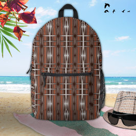 ヴィンテージ茶色の白ストライプ色の幾何学的パターン プリントバックパック