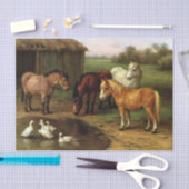 ヴィンテージ茶色の白馬とアヒルの家畜 薄葉紙 (クラフト)