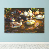 ヴィンテージ茶色の白黒のアヒルの池 キャンバスプリント (インサイチュ (ウッドフロア))
