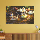 ヴィンテージ茶色の白黒のアヒルの池 キャンバスプリント (インサイチュ (リビング))