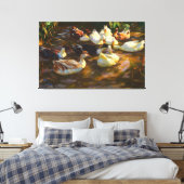 ヴィンテージ茶色の白黒のアヒルの池 キャンバスプリント (インサイチュ (寝室))