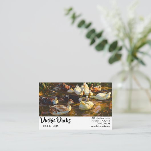 ヴィンテージ茶色の白黒アヒルの池 名刺 (スタンド正面)
