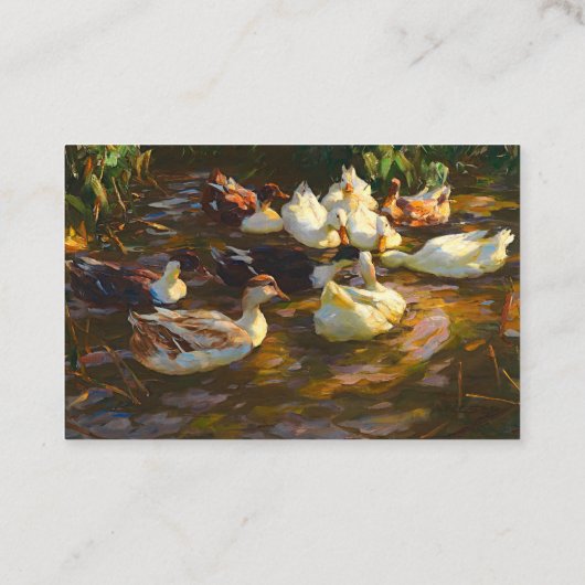 ヴィンテージ茶色の白黒アヒルの池 名刺 (裏面)