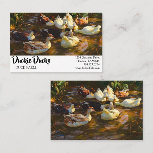 ヴィンテージ茶色の白黒アヒルの池 名刺 (正面/裏面)