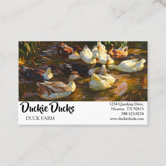 ヴィンテージ茶色の白黒アヒルの池 名刺 (正面)