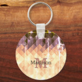 ヴィンテージ茶色の紫色の幾何学模様モノグラム キーホルダー (正面)