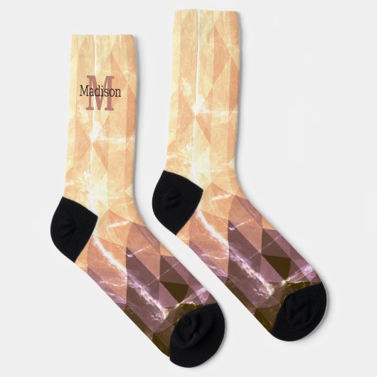 ヴィンテージ茶色の紫色の幾何学模様モノグラム ソックス (右)