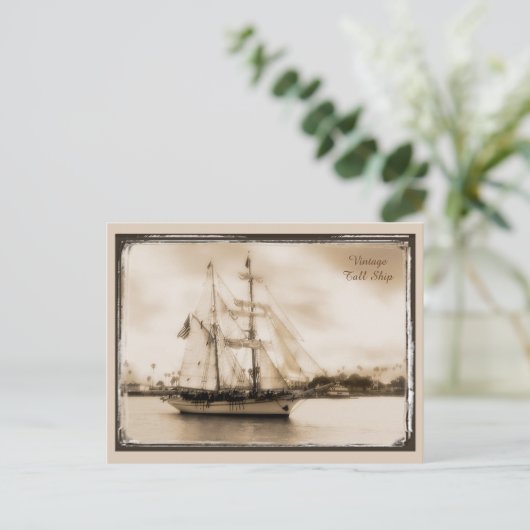 ヴィンテージ茶色の背の高い船のポストカード ポストカード (スタンド正面)