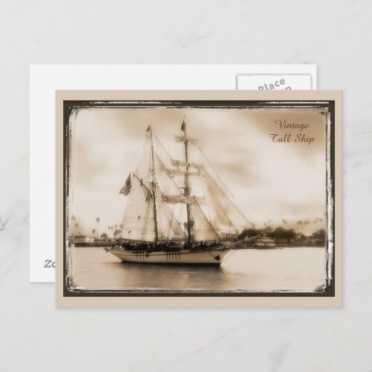 ヴィンテージ茶色の背の高い船のポストカード ポストカード (正面/裏面)