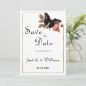 ヴィンテージ茶色の金ゴールドピンクバタフライ日付を保存 招待状 (スタンド正面)