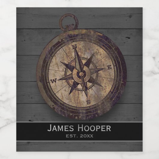 ヴィンテージ茶色コンパス ワインラベル (シングルラベル)