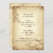 ヴィンテージ茶色スクロール葉ベージュブライダルシャワー 招待状 (正面/裏面)