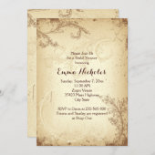 ヴィンテージ茶色ベージュ巻葉ブライダルシャワー 招待状 (正面/裏面)