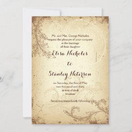 ヴィンテージ茶色ベージュ巻葉結婚式招待状 招待状