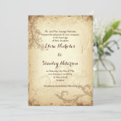 ヴィンテージ茶色ベージュ巻葉結婚式招待状 招待状 (スタンド正面)