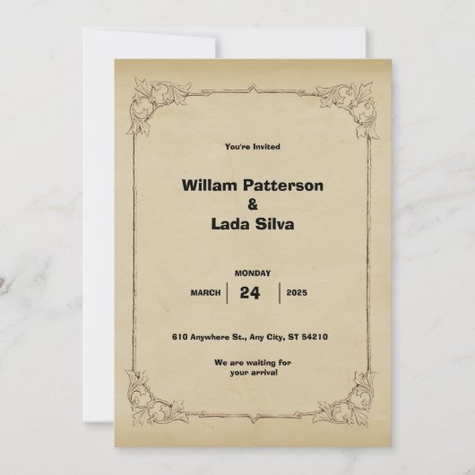 ヴィンテージ茶色結婚式招待状 招待状 (正面)