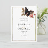 ヴィンテージ茶色金ゴールドピンクの蝶フローラ結婚 招待状 (スタンド正面)